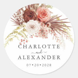 Palmetto Rust Oranje Terracotta Floral Wedding Ronde Sticker