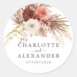 Palmetto Rust Oranje Terracotta Floral Wedding Ronde Sticker