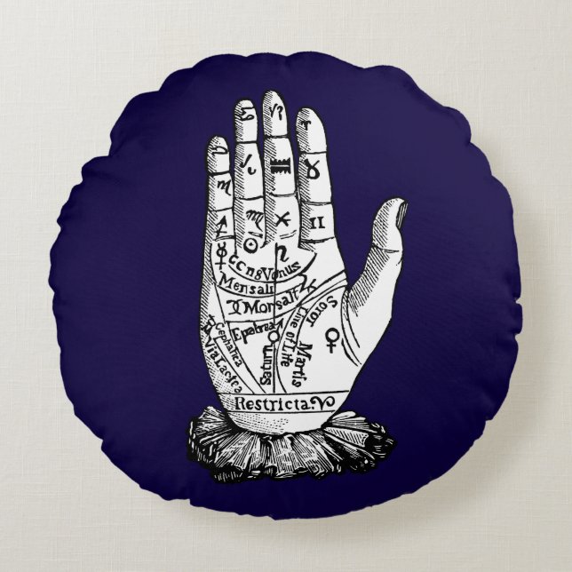 Palmistry Chart, 1885 Rond Kussen (Voorkant)