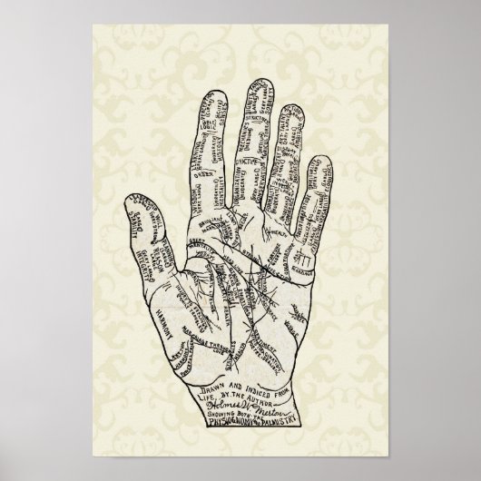 palmistry Handdiagram - Holmes W. Merton Poster (Voorkant)