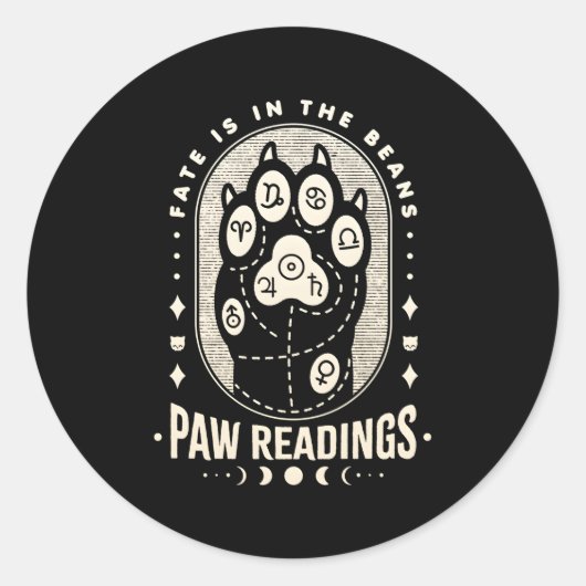 Palmistry Kawaii Cat Paw Palm Reading Psychic Read Ronde Sticker (Voorkant)