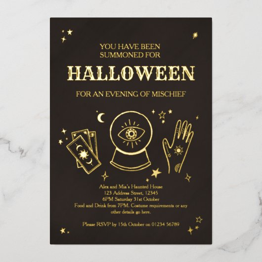 Palmistry Witchy Halloween Party Invitation Folie Uitnodiging (Voorkant)