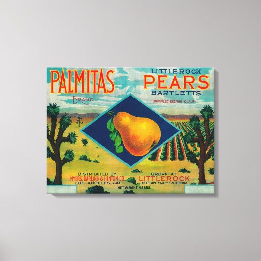 Palmitas Pear Crate LabelAntelope Valley, CA Canvas Afdruk (Voorkant)