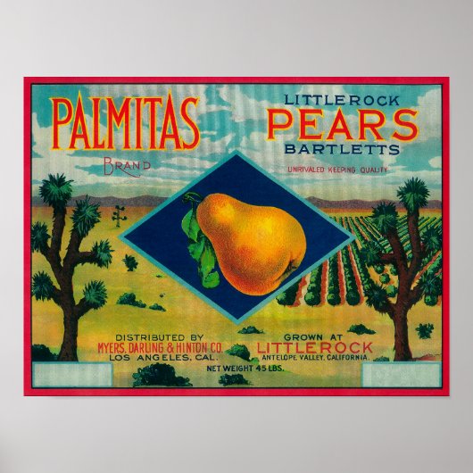 Palmitas Pear Crate LabelAntelope Valley, CA Poster (Voorkant)