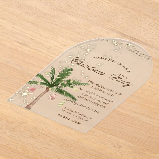 Palmkerstboom, sparkle, lampjes, kerstfeest acryl uitnodigingen (Laagn)