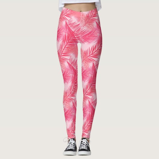 Palmleder, afdrukken, koraal, perzikroze en paasro leggings (Voorkant)