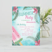 Palmleder, bloemen, ijsbloem, Birthday Party Kaart (Staand voorkant)