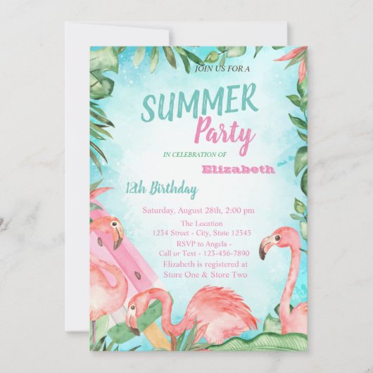 Palmleder, Flamingos, Ice crème Birthday Party Kaart (Voorkant)