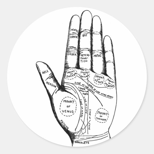 Palmleesgrafiek Palmistry fortuin toekomst Ronde Sticker (Voorkant)