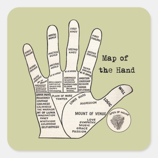  palmlezing palmistry fortuin vierkante sticker (Voorkant)