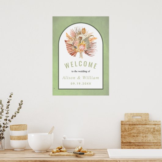 Palmm en pampas grassen groenwelkomstbruiloft poster (Keuken)