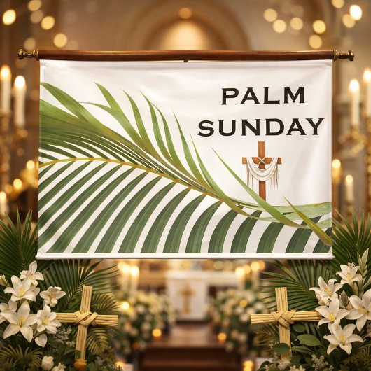 Palmpasen Kruis met Groene Palm Tak Spandoek