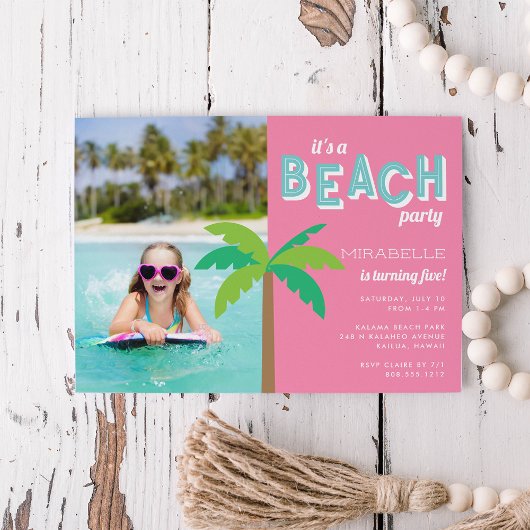 PalmPop | Beach Birthday Party Photo Invitation Kaart