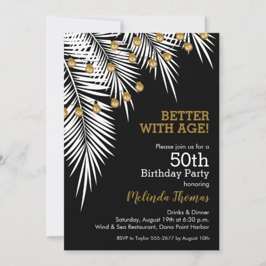Palms 50e Black & Gold verjaardagsfeest Kaart (Voorkant)