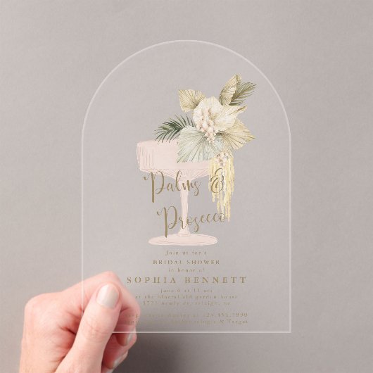 Palms and Prosecco Bridal Shower Acryl Uitnodigingen (Insitu (Draagbaar))