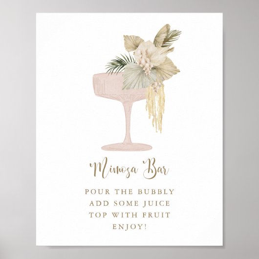 Palms and Prosecco Shower Mimosa Bar Sign  Poster (Voorkant)