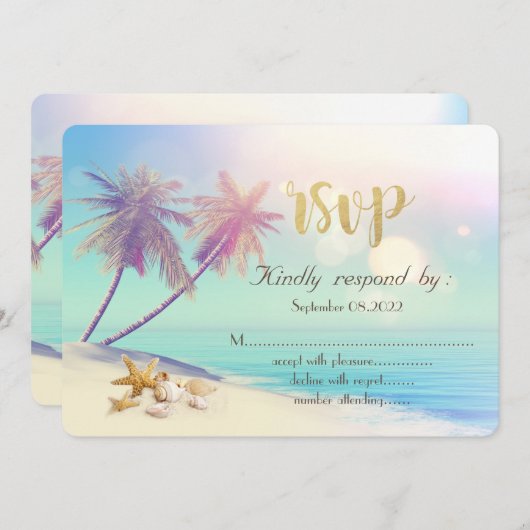 Palms Beach Schelpen RSVP  Kaart (Voorkant / Achterkant)