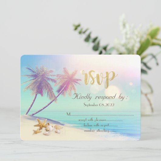 Palms Beach Schelpen RSVP  Kaart (Staand voorkant)