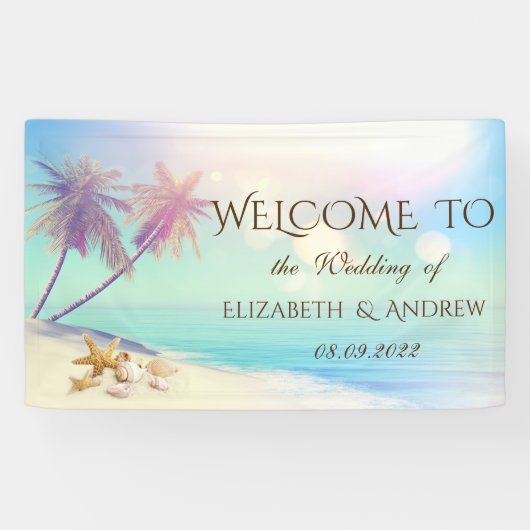 Palms Beach Schelpen Trouwbanner Spandoek (Horizontaal)