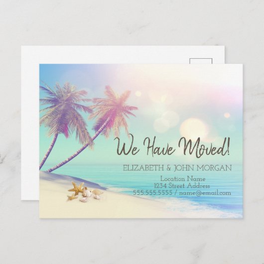 Palms Beach Seashell Moving Aankondigingskaart (Voorkant / Achterkant)