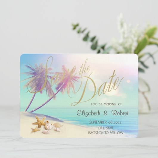 Palms Beach Seashells Huwelijk  Bewaar de datum Save The Date (Staand voorkant)