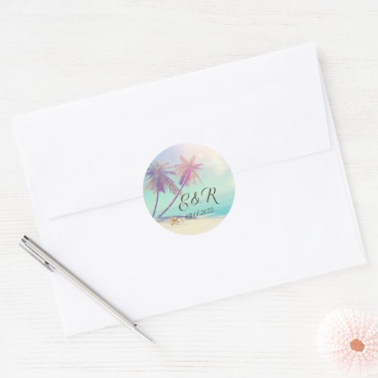 Palms Beach Seashells Ronde Sticker (Envelop)