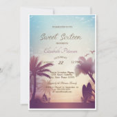 Palms Beach Surfboard Sweet 16 Party Kaart (Voorkant)