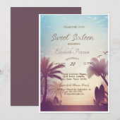 Palms Beach Surfboard Sweet 16 Party Kaart (Voorkant / Achterkant)