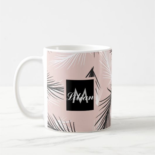 Palms Black White Earthy Tone Pink Koffiemok (Links)