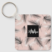 Palms Black White Earthy Tone Pink Monogrammed Sleutelhanger (Voorkant)