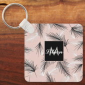 Palms Black White Earthy Tone Pink Monogrammed Sleutelhanger (Voorkant)