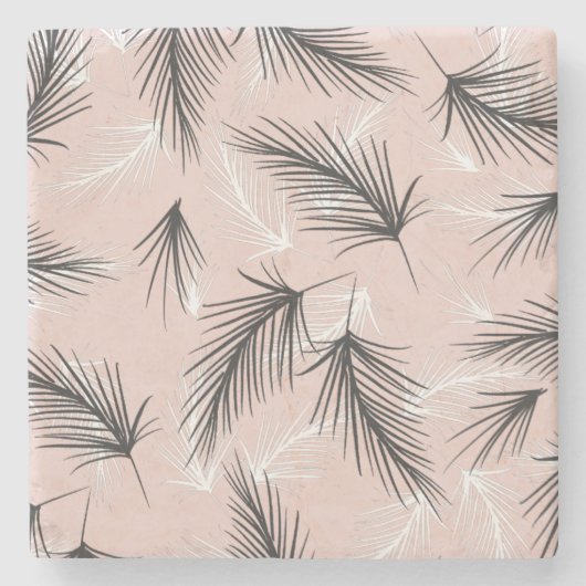 Palms Black White Earthy Tone Pink Stenen Onderzetter (Voorkant)