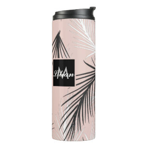 Palms Black White Earthy Tone Pink Thermosbeker