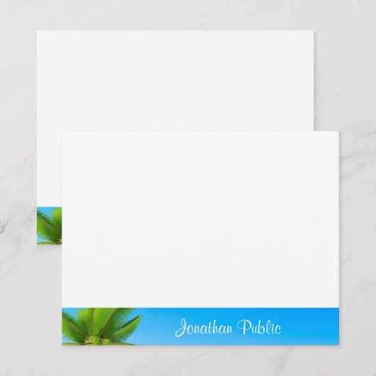 Palms Blue Sky White Clouds Handgeschreven Sjabloo Notitiekaartje (Voorkant / Achterkant)