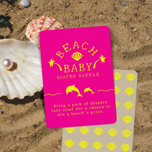 Palms & Dolphins Pink & Yellow Beach Baby Informatiekaartje