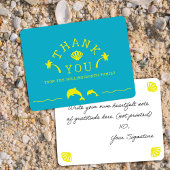 Palms & Dolphins Teal & Yellow Personalized Bedankkaart