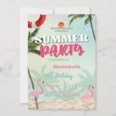 Palms Flamingos Zomerzwembad Verjaardagsfeest Kaart (Voorkant)