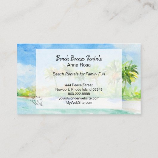 *~* Palms Ocean Art Beach Properties Rentals Visitekaartje (Achterkant)