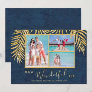 Palms op Blue Photo Collage Kerstmis Feestdagenkaart