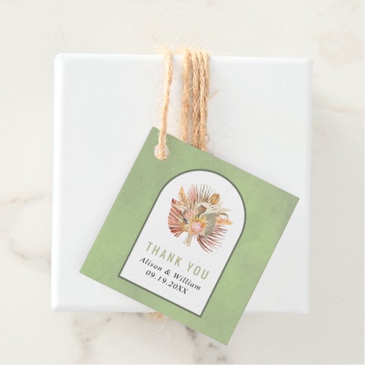 Palms, pampas gras groen Dank je bruiloft Bedankjes Labels (In situ)