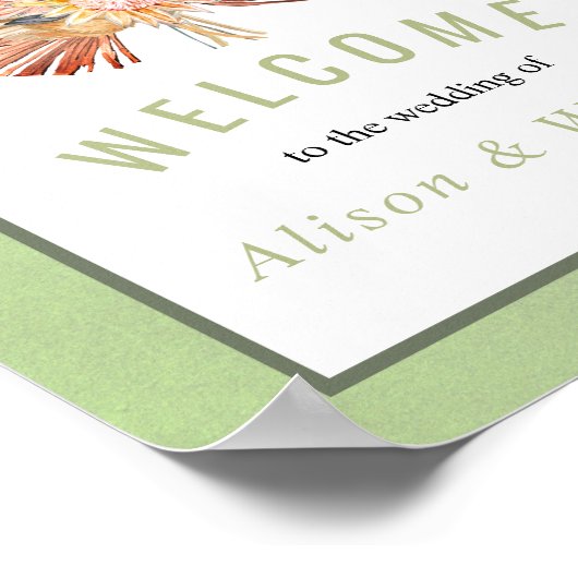 Palms, pampas gras, groen welkom bruiloft poster (Hoek)