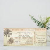 Palms Seaside Boarding Pass Wedding Ticket Kaart (Staand voorkant)