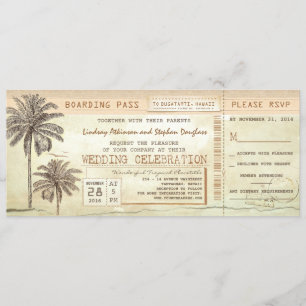  palms Seaside Boarding Pass Wedding Ticket Kaart