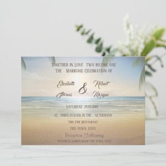 Palms Sunset Beach Invitation Kaart (Staand voorkant)