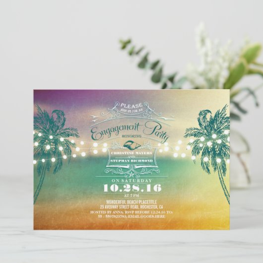 Palms Sunset Beach verlovingsfeest uitnodigingen (Staand voorkant)