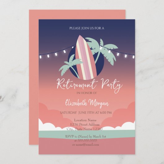 Palms Surfplank Uitnodiging tot pensioen (Voorkant / Achterkant)
