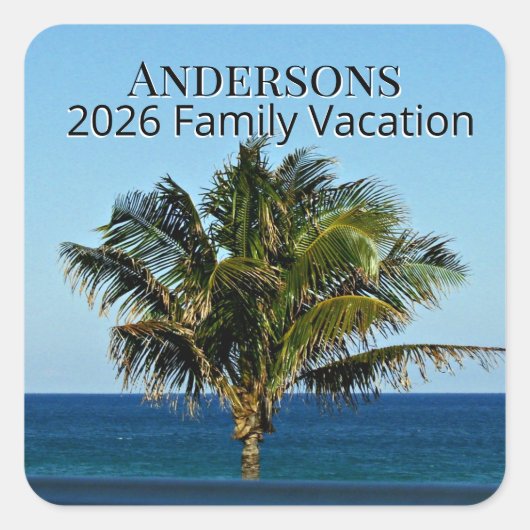 Palmside Ocean Memory | Family Name & Trip Year Vierkante Sticker (Voorkant)