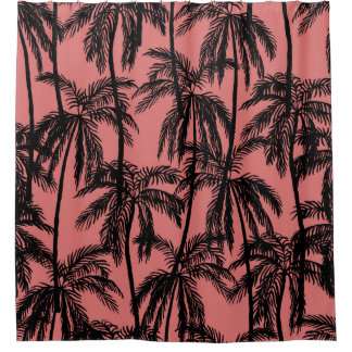 Palmsilhouet, roze tropische Vintage. Douchegordijn