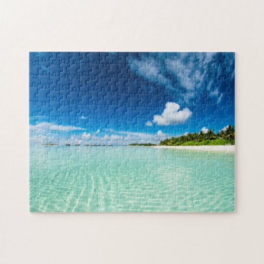 Palmstrand diepe blauwe rog aquamarinewateren legpuzzel (Horizontaal)