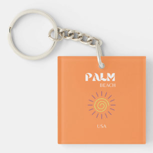 Palmstrand, reiskunst, preppy, Oranje Sleutelhanger